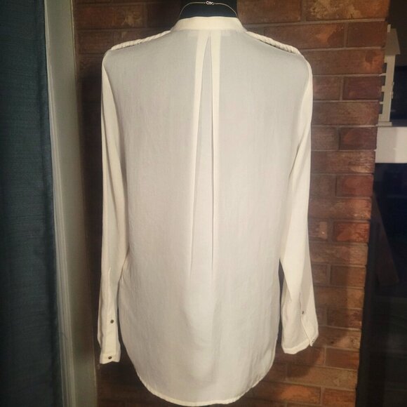 ZARA Women's Off-White Long-Sleeved Button-Down Blouse w/Braid Accent - Size S - Picture 4 of 14